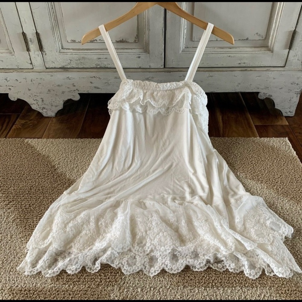 BOHO Bohemian Ivory Layered Lace Tunic Dress S